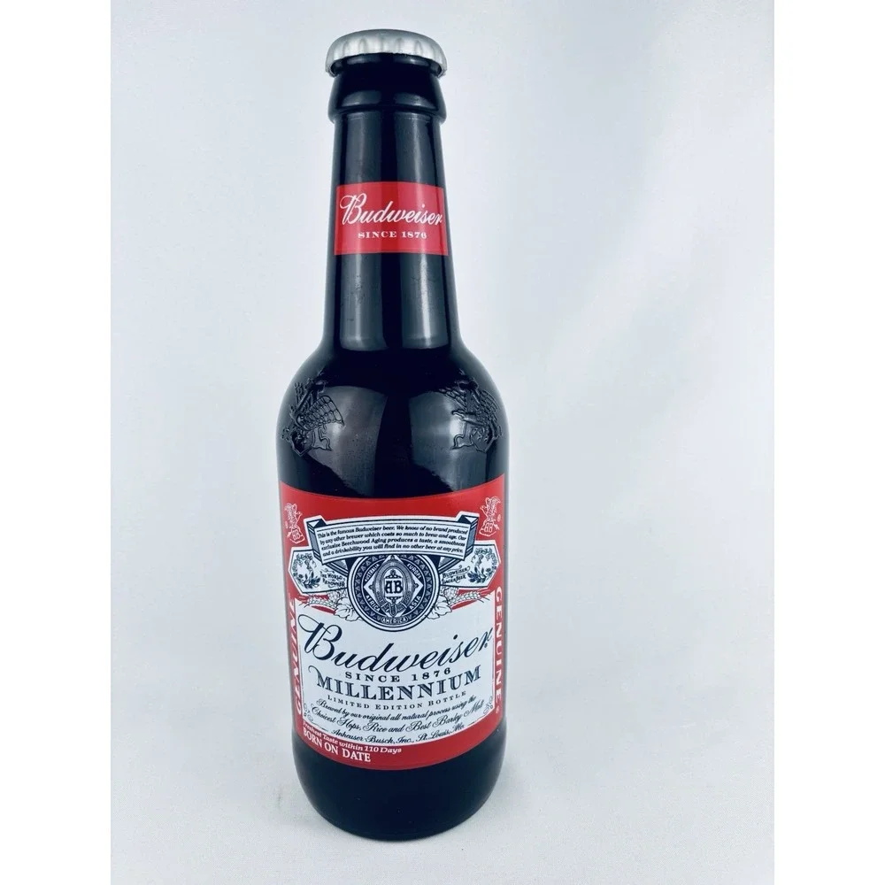 Vintage Budweiser Millennium Glass Beer Bottle Coin Bank Display Piece 14.5''